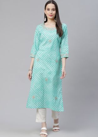 Turquoise Leheria Printed Readymade Festive Kurta