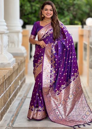 Purple Zari Woven Saree In Art Silk