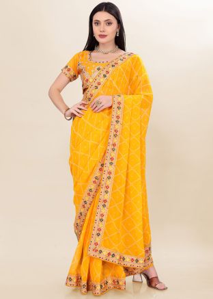 Yellow Bandhej Print Georgette Saree