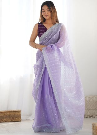 Purple Embroidered Saree In Chiffon