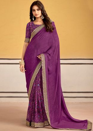 Purple Embroidered Saree In Georgette