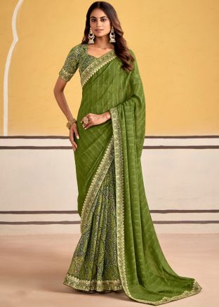 Green Half N Half Embroidered Saree