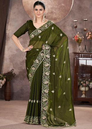 Green Art Silk Embroidered Saree