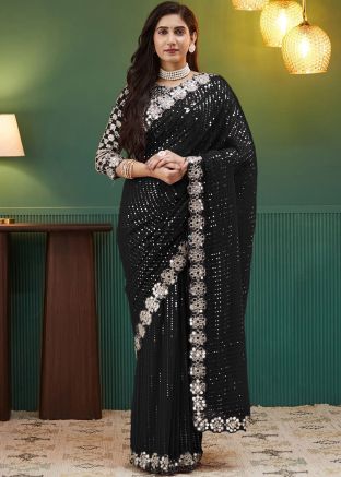 Black Mirro Work Sare In Georgette