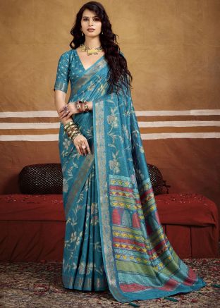 Blue Art Silk Saree In Zari Woven Work