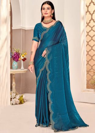 Blue Stone Work Satin Saree