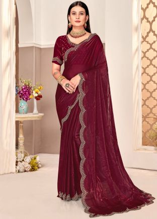 Maroon Stone Work Satin Saree