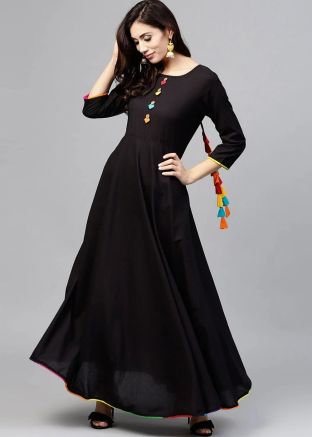 Black Readymade Rayon Anarkali Kurti 