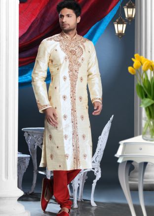 Readymade Gold Art Silk Kurta Pyjama