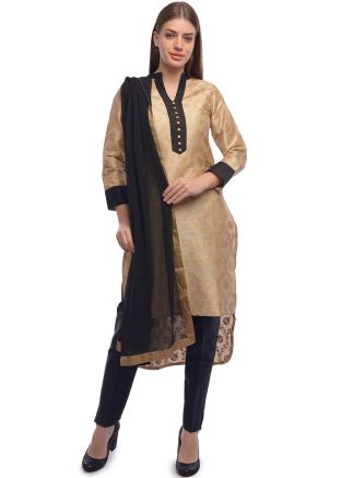 Beige Asymmetric Readymade Pant Suit