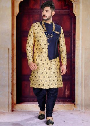 Readymade Blue Embroidered Mens Sherwani