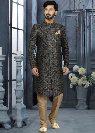 Readymade Black Printed Sherwani For Men