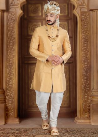 Golden Indo Western Sherwani With Dhoti