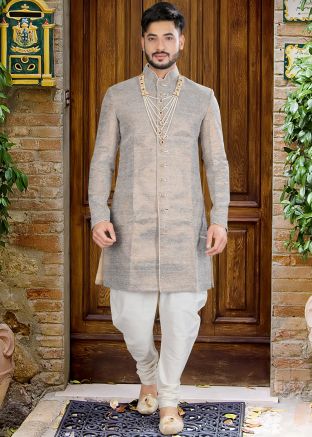 Readymade Grey Indo Western Sherwani Set