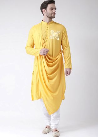 Yellow Cowl Style Embroidered Kurta