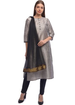 Grey Straight Cut Readymade Pant Suit