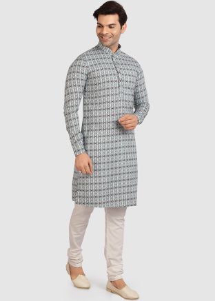 Plain Churidar With Printed Green Cotton Kurta