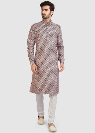 Readymade Peach Mens Kurta Pajama In Cotton