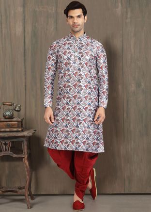 Off White Floral Printed Readymade Dhoti Kurta