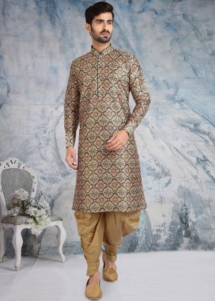 Grey Printed Readymade Dhoti Kurta Set