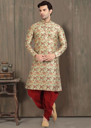 Green Floral Printed Readymade Dhoti Kurta Set