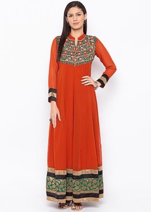 Readymade Orange Embroidered Anarkali Long Kurta
