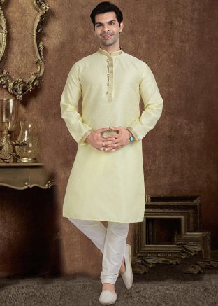 Yellow Woven Jacquard Kurta Pajama Set