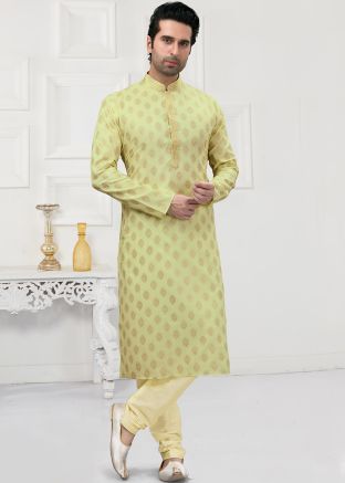 Readymade Mens Light Green Cotton Kurta Pyjama