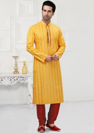 Yellow Printed Readymade Cotton Kurta Pajama