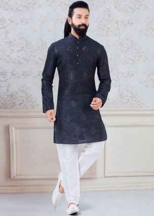 Black Sequins Embellished Kurta With Churidar