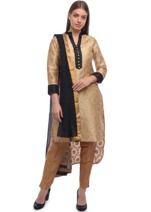 Beige Woven Asymmetric Readymade Pant Suit