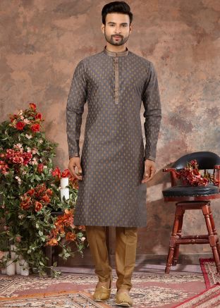 Grey Digital Printed Readymade Kurta Pajama