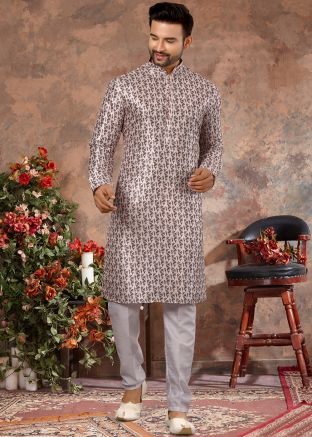 Readymade Off White Digital Printed Kurta Pajama