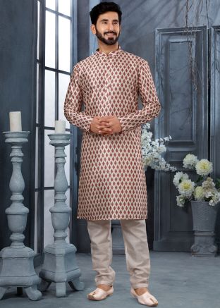 Cream Digital Printed Kurta With Churidar