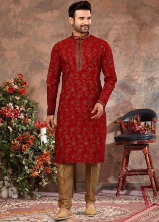 Maroon Digital Printed Kurta With Churidar
