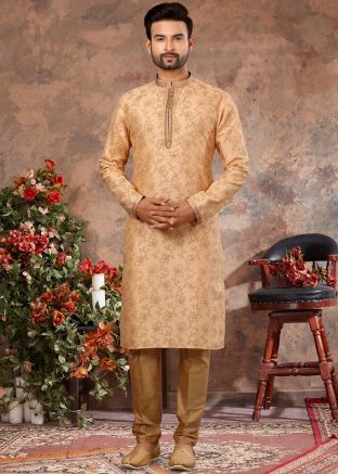 Readymade Peach Kurta Pajama In Digital Print