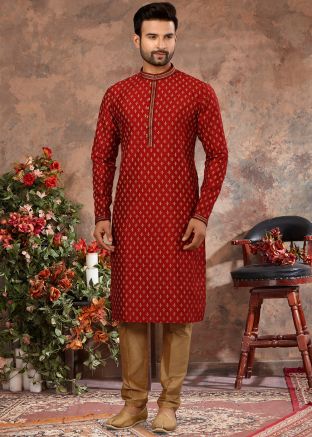 Readymade Digital Printed Kurta Pajama In Maroon