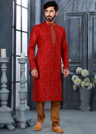 Maroon Mens Digital Printed Kurta With Pajama