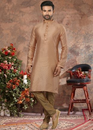 Brown Woven Kurta With Churidar For Men