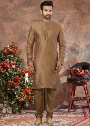 Golden Embroidered Kurta With Churidar