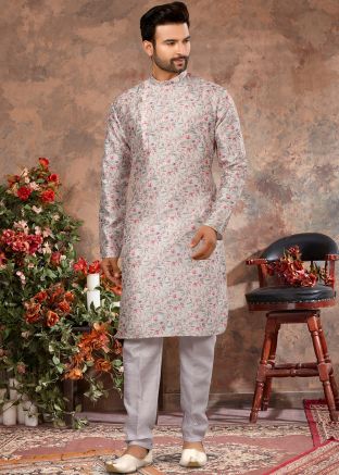 Readymade Cream Digital Printed Kurta Pajama