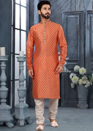 Orange Digital Printed Kurta Pajama