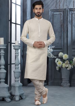 White Chikankari Embroidered Kurta With Churidar