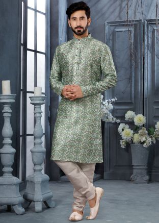 Multicolor Mens Kurta Churidar Set In Digital Print