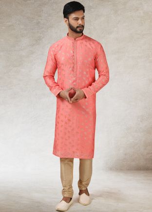 Peach Readymade Kurta Pajama For Wedding Wear