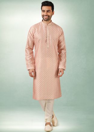 Readymade Festive Wear Peach Kurta With Churidar