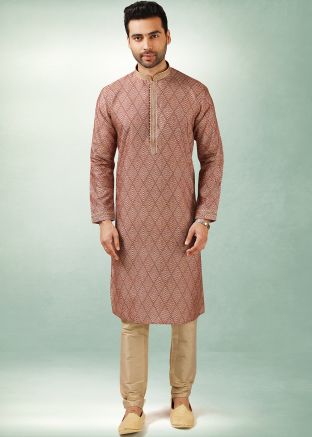 Readymade Printed Maroon Kurta With Churidar