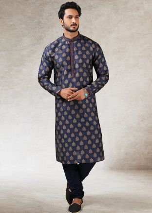 Readymade Blue Art Silk Kurta Pajama for Men
