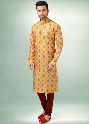 Yellow Wedding Wear Readymade Kurta With Churidar