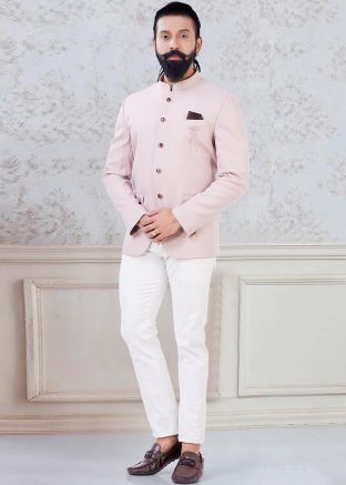 Pink Readymade Rayon Bandhgala Jhodpuri Suit